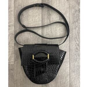 Banana Republic Mini Gia Crossbody Bag Black Embossed Crocodile Leather